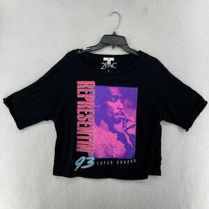 Tupac Shakur Shirt Womens S Black American Rapper Graphic Print Short Sleeve 90s